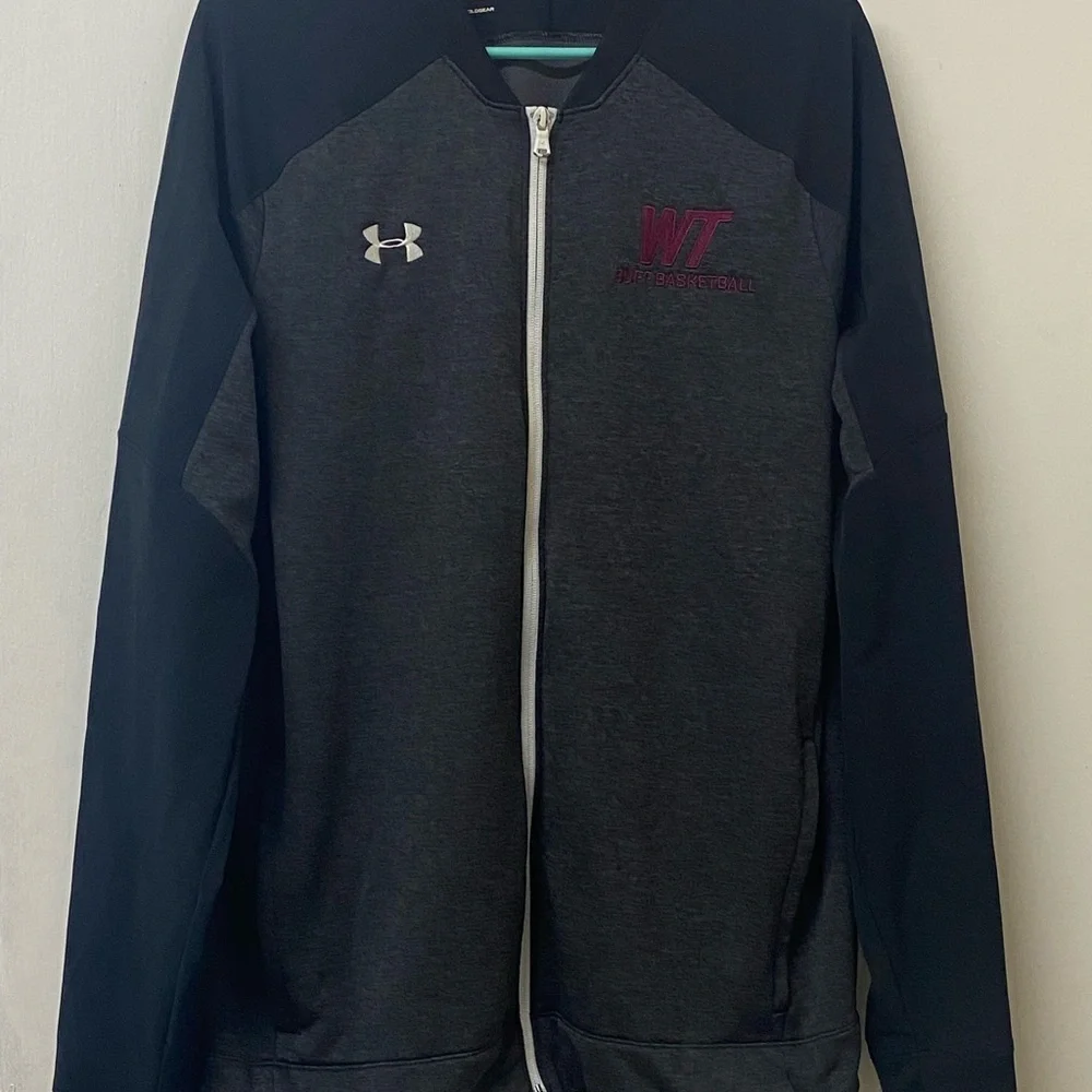 Under Armour Black and Gray Varsity Jacket with Full-Zip men size LG